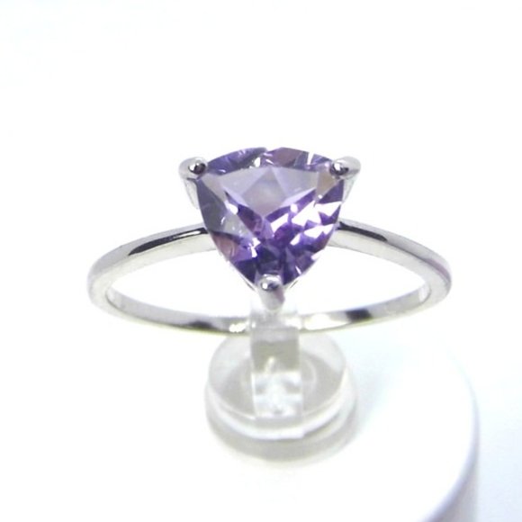 1.20 ct Trillion AMETHYST Solitaire Silver Ring 8 - Picture 1 of 11